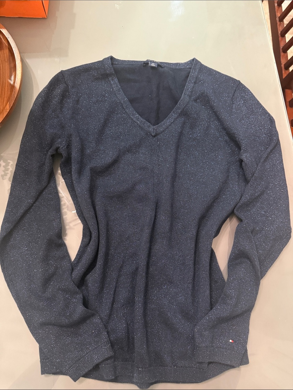 Tommy Hilfiger Navy Sparkle V-Neck Sweater